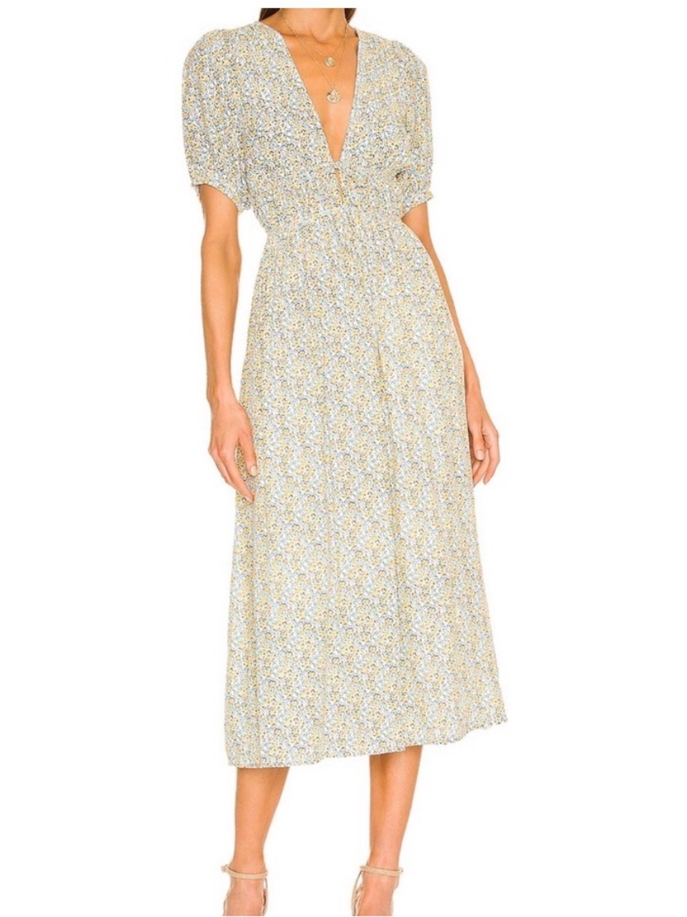 Faithfull the Brand Yellow Floral Midi Dress